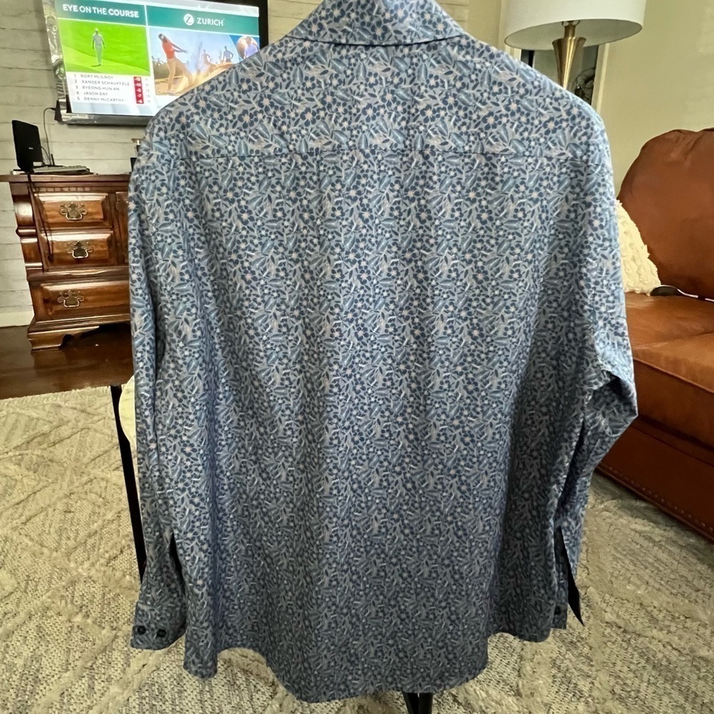 CON.STRUCT MEN'S DRESS SHIRT - 4 way stretch hibiscus leaves blue button down XL - Picture 7 of 9
